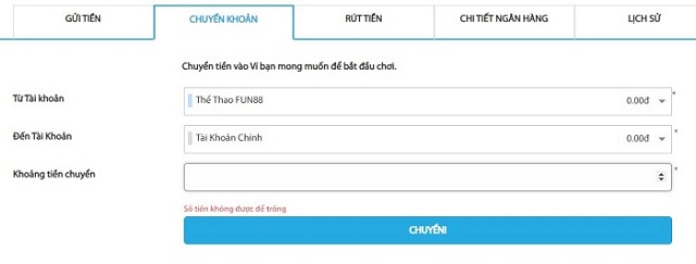 Thông Tin Nhà Cái Fun88 30 Chuyển tiền từ tài khoản phụ sang tài khoản chính trước khi rút tiền