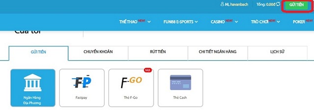 Thông Tin Nhà Cái Fun88 28 Có nhiều cách gửi tiền vào tài khoản của nhà cái Fun88