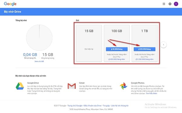 Giá bán tài khoản google drive không giới hạn