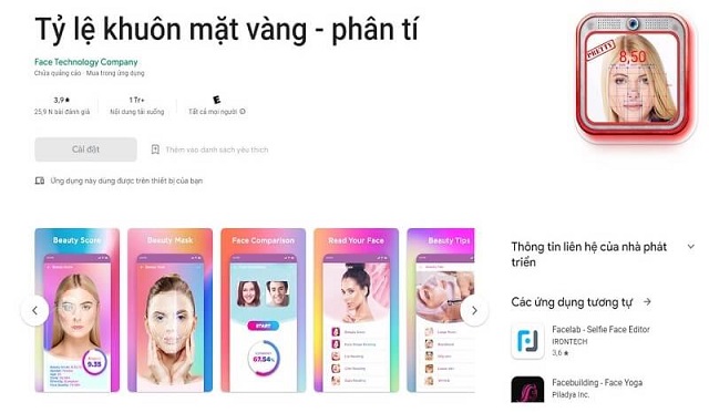 App tỷ lệ khuôn mặt vàng rất được yêu thích