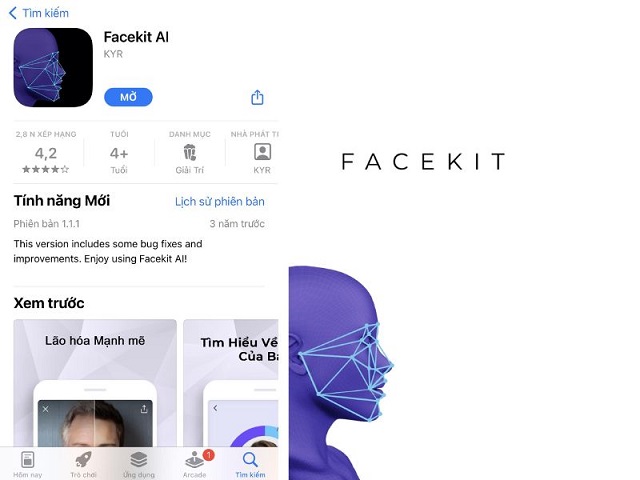 App xác định kiểu khuôn mặt Facekit AI có nhiều tính năng hấp dẫn