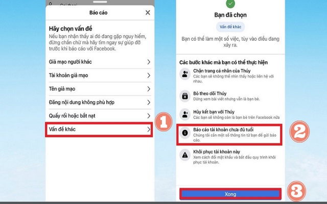 Báo cáo tài khoản facebook chưa đủ tuổi