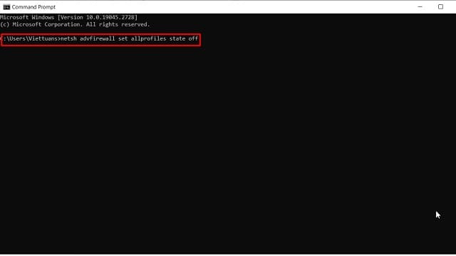 Cách tắt tường lửa Win 11 bằng CMD
