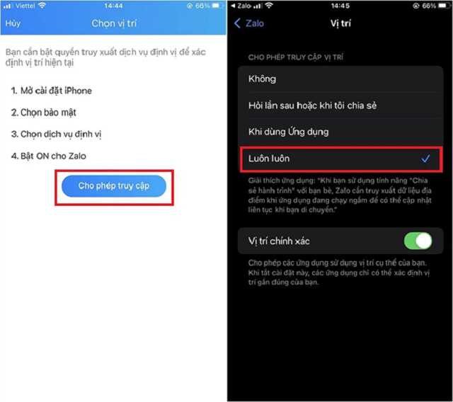 Cho phép truy cập vị trí trên Zalo là rất cần thiết