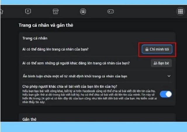 Chọn Chỉ mình tôi để chặn tag trên facebook bằng máy tính