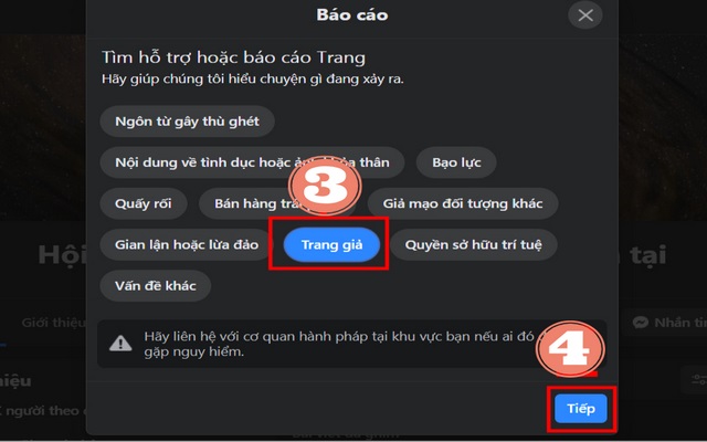 Chọn nội dung báo cáo trang