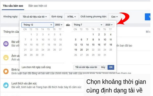 Chọn thời gian tải chi tiết