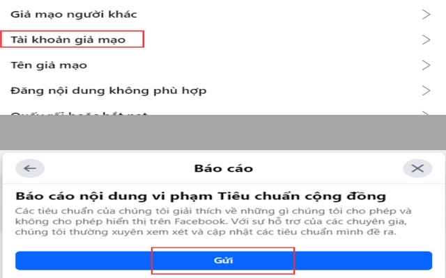 Nhấn vào tài khoản giả mạo gửi yêu cầu