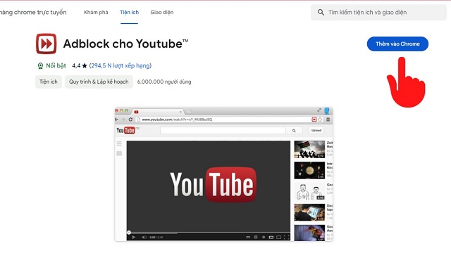 Tìm kiếm tiện ích Adblock for Youtube và thêm vào Chrome