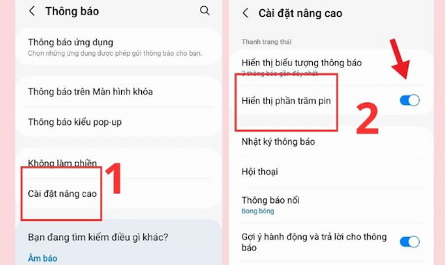 Chọn Menu Pin/Cài đặt nâng cao