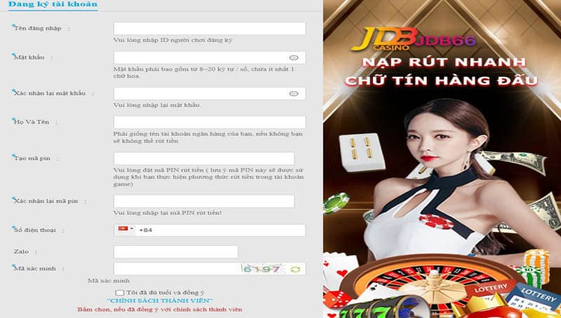 Thông Tin Nhà Cái Jdb66 9 Biểu mẫu đăng ký tài khoản thành viên